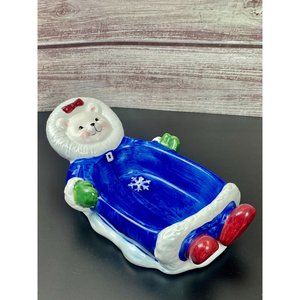 Blizzard Cooks Club Snowflake candy dish,‎ 1998, Christmas blue bear Dish